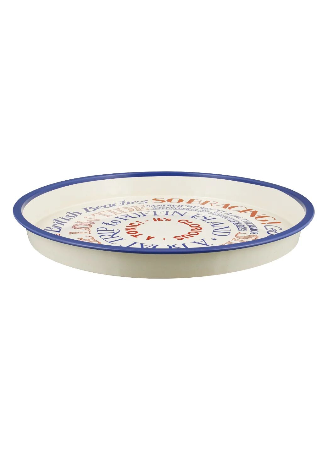 Plateau rond en métal rouge et bleu pour toasts