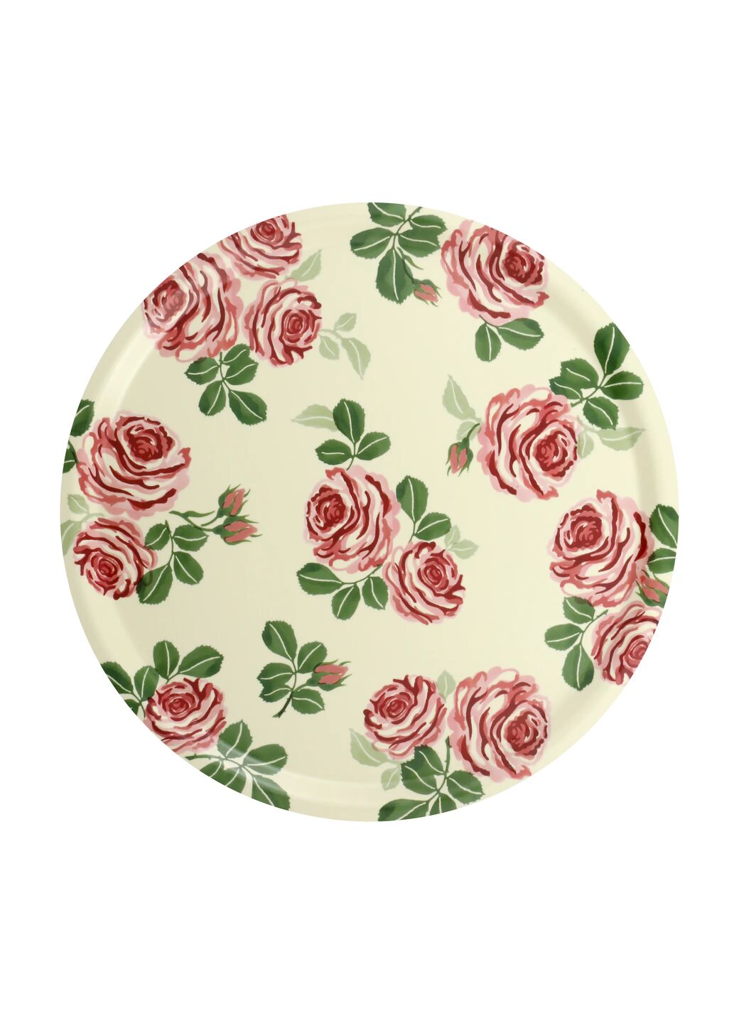Plateau rond en bouleau à roses roses