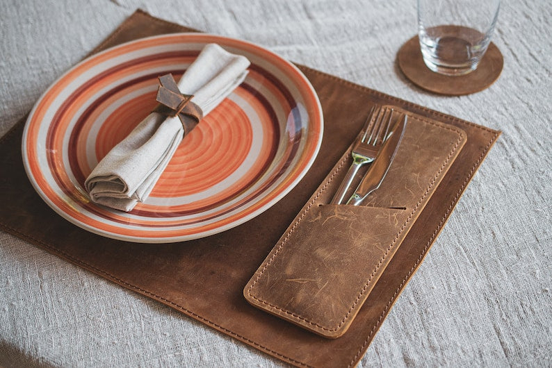 Sets de table en cuir artisanal 30 x 40 cm - Design moderne minimaliste