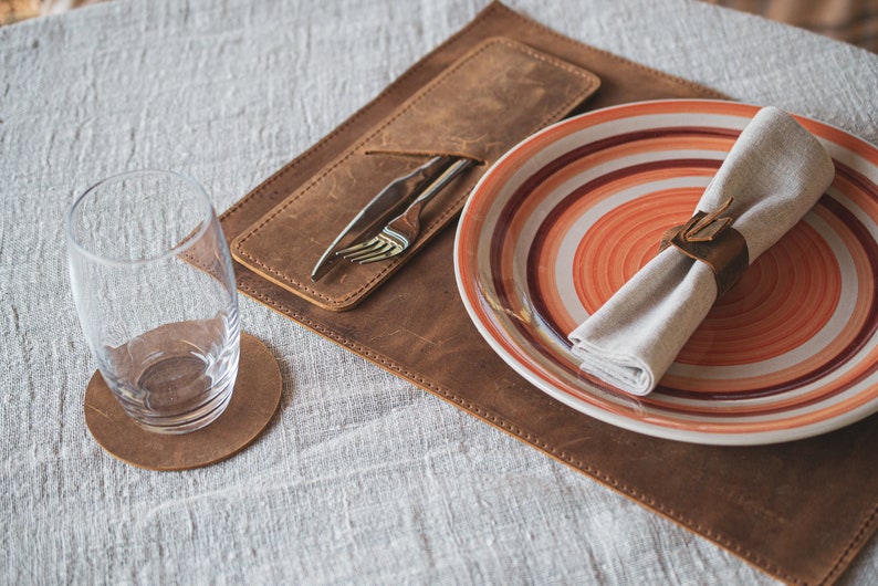 Sets de table en cuir artisanal 30 x 40 cm - Design moderne minimaliste