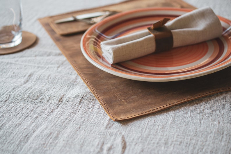 Sets de table en cuir artisanal 30 x 40 cm - Design moderne minimaliste