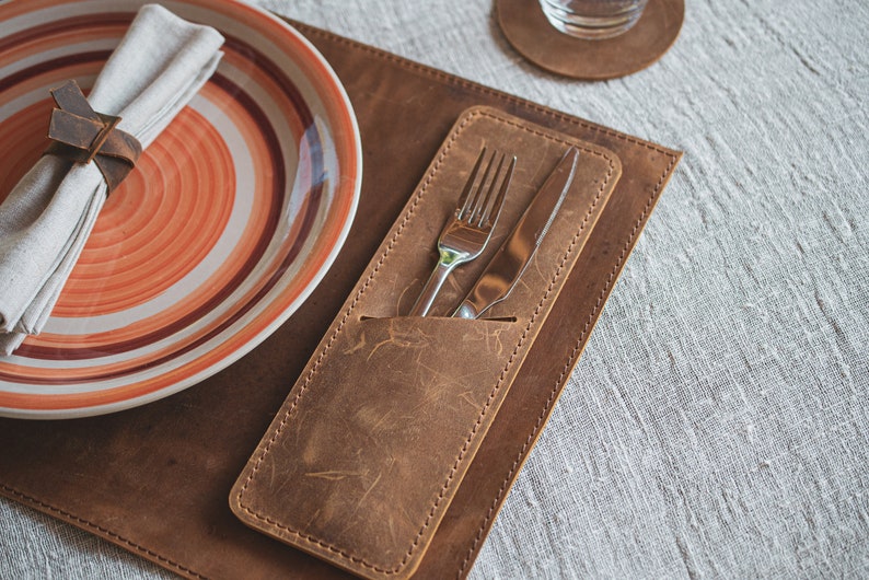 Sets de table en cuir artisanal 30 x 40 cm - Design moderne minimaliste