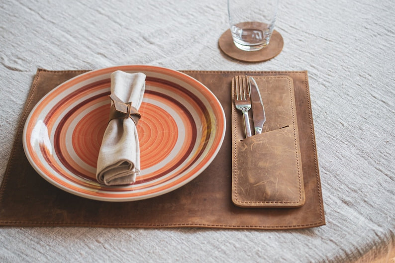 Sets de table en cuir artisanal 30 x 40 cm - Design moderne minimaliste
