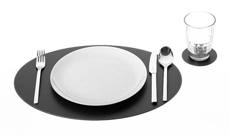 Sets de table ovales en cuir recyclé  - Résistant aux rayures, finitions élégantes
