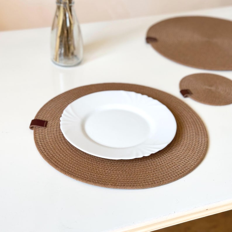 Sets de table ronds en corde de coton faits main 35 cm - Décoration de table à manger