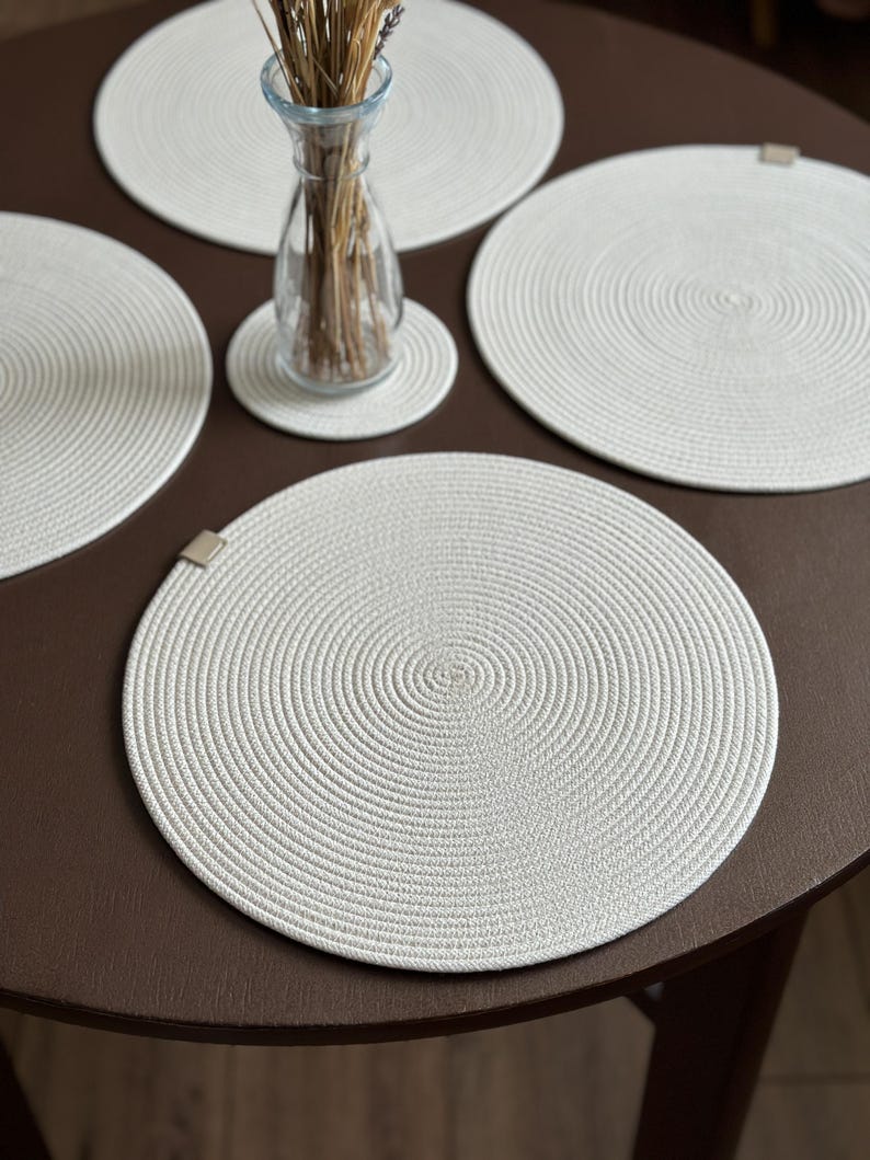 Sets de table ronds en corde de coton faits main 35 cm - Décoration de table à manger