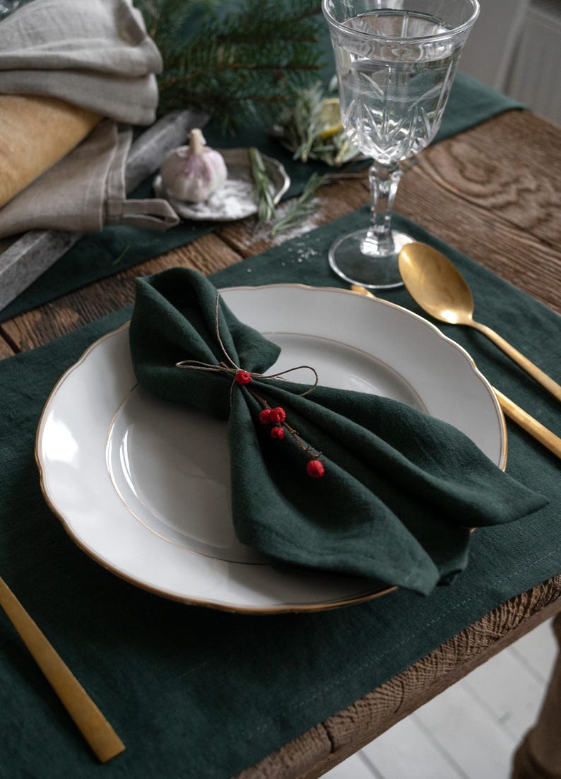 Set de table en lin vert jungle 30x45 cm - Sous-plat vert forêt