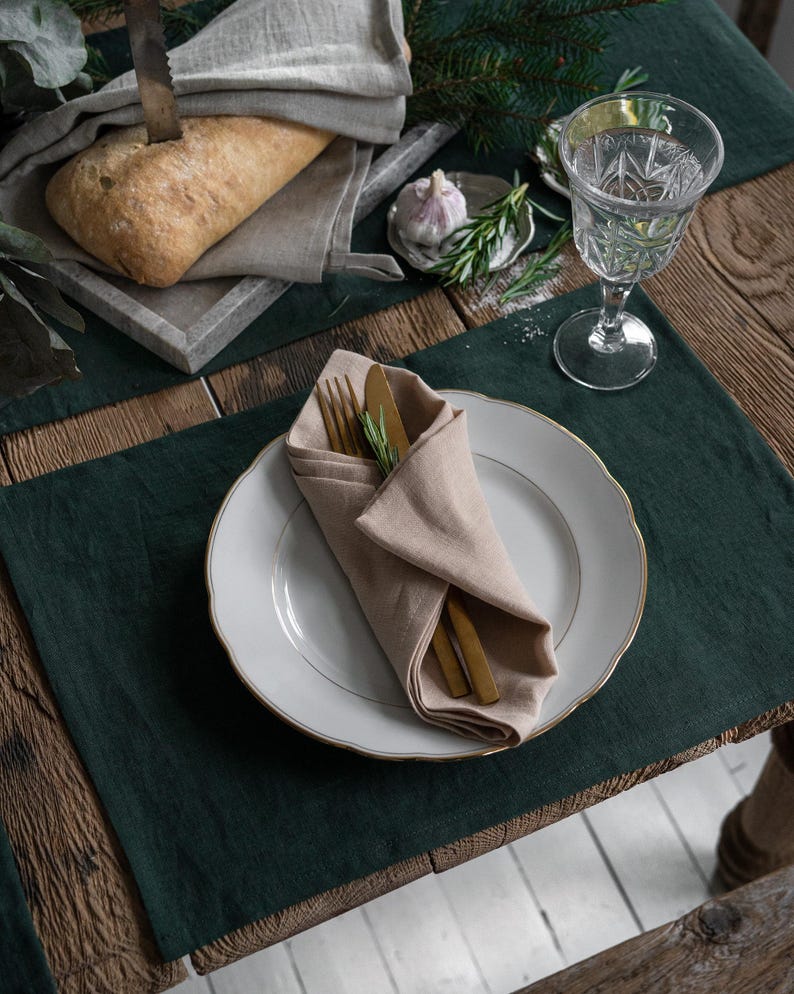 Set de table en lin vert jungle 30x45 cm - Sous-plat vert forêt