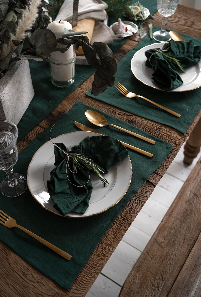 Set de table en lin vert jungle 30x45 cm - Sous-plat vert forêt