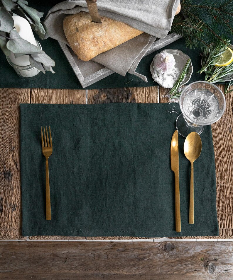 Set de table en lin vert jungle 30x45 cm - Sous-plat vert forêt