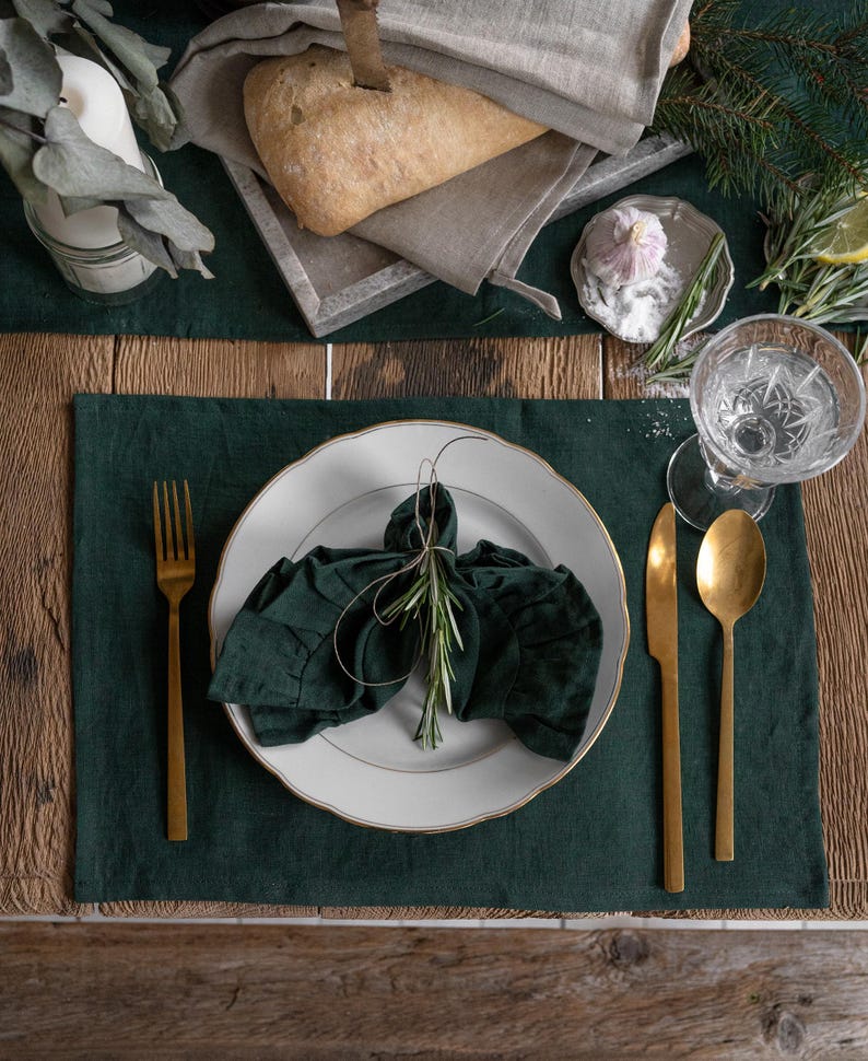 Set de table en lin vert jungle 30x45 cm - Sous-plat vert forêt