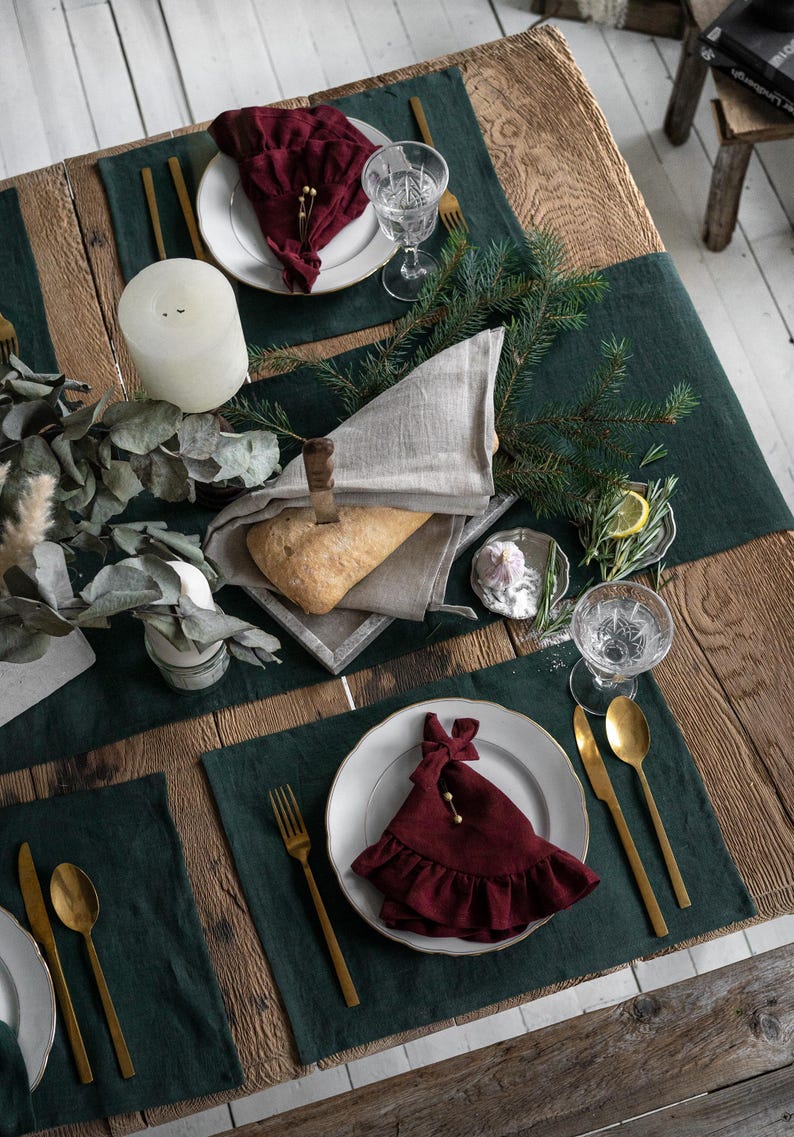 Set de table en lin vert jungle 30x45 cm - Sous-plat vert forêt