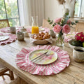 Set de table rond lavable 15 pouces, lin et coton, rayures rouges avec volants, décoration de table campagne