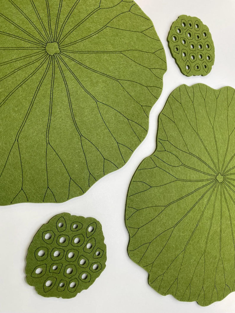 Feuille de lotus Set de table en feutre irrégulier, 4/6/8 pièces, pour table ronde, style minimaliste