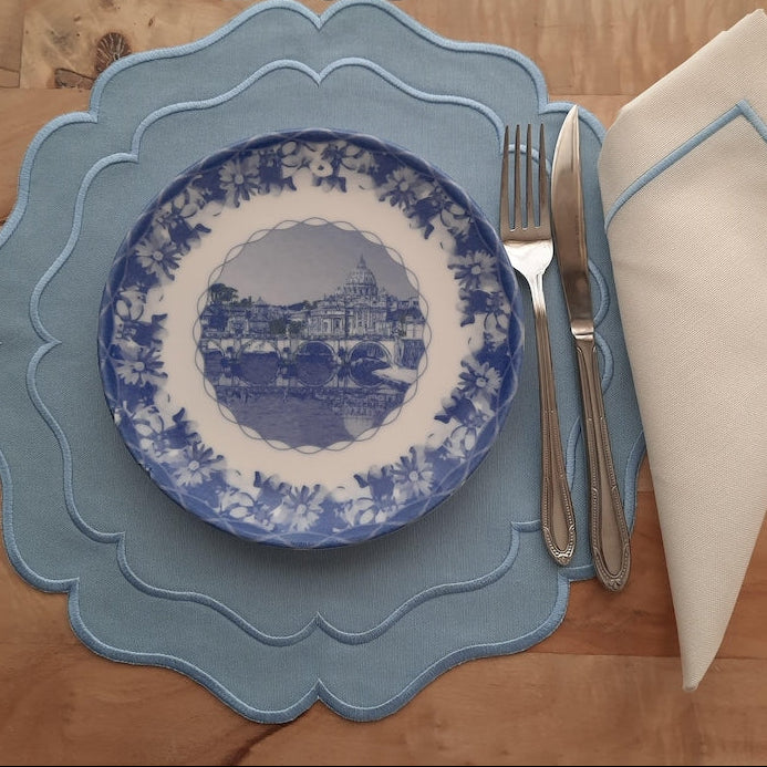 Napperons brodés en coton et lin 35 cm - Décoration de table colorée