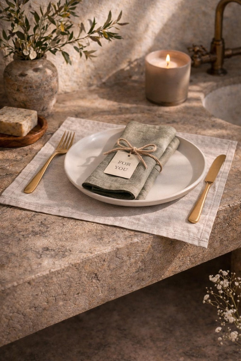 Set de table en lin bohème rectangulaire - Lin lavé doux - Décoration de mariage ou jardin