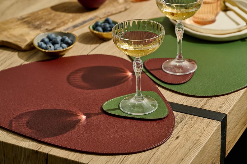 Ensemble de sets de table en cuir véritable lavables, résistants aux taches, pour salle à manger rustique